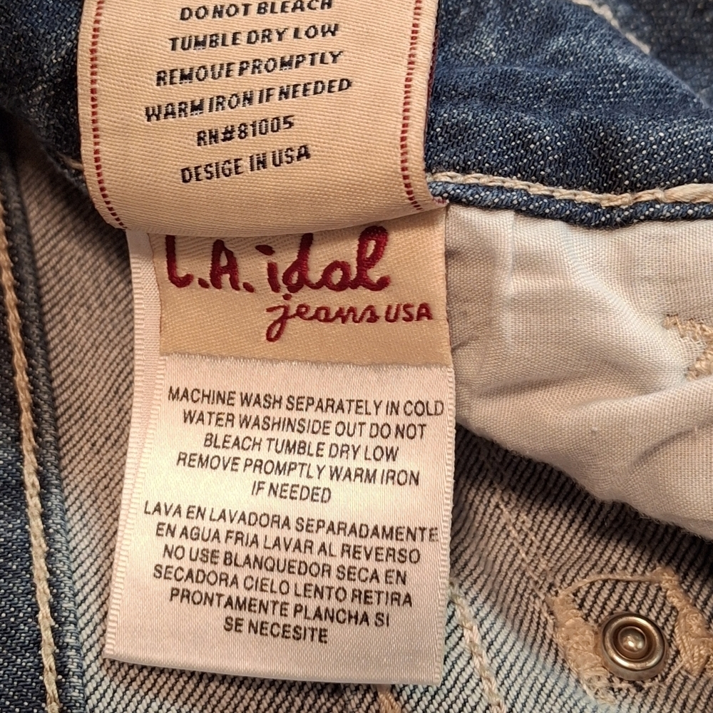 LA Idol USA Embellished Denim Stretch Blue Bootleg Jeans    Size 11 (W33 L34) - Picture 16 of 16